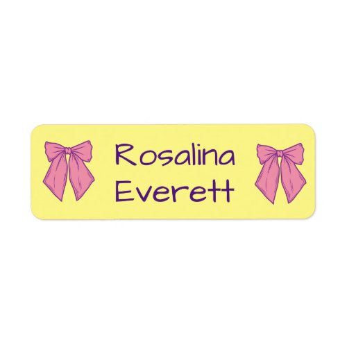 Cute Yellow and Pink  Bows Girls Names Kids Label