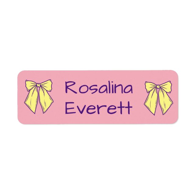 Cute Yellow and Pink  Bows Girls Names Kids Label (Front)