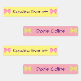 Cute Yellow and Pink Bows Girls Names Kids Labels