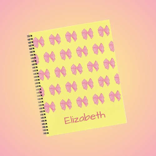 Cute Yellow and Pink Bows Pattern Girls Name Notebook