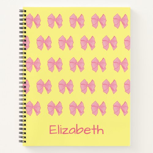 Cute Yellow and Pink Bows Pattern Girls Name Notebook