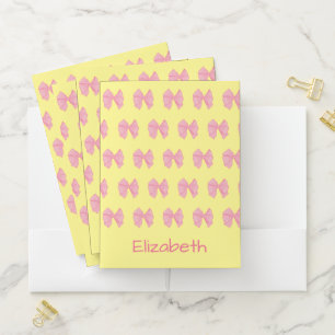 Cute Yellow and Pink Bows Pattern Girl's Name Pocket Folder