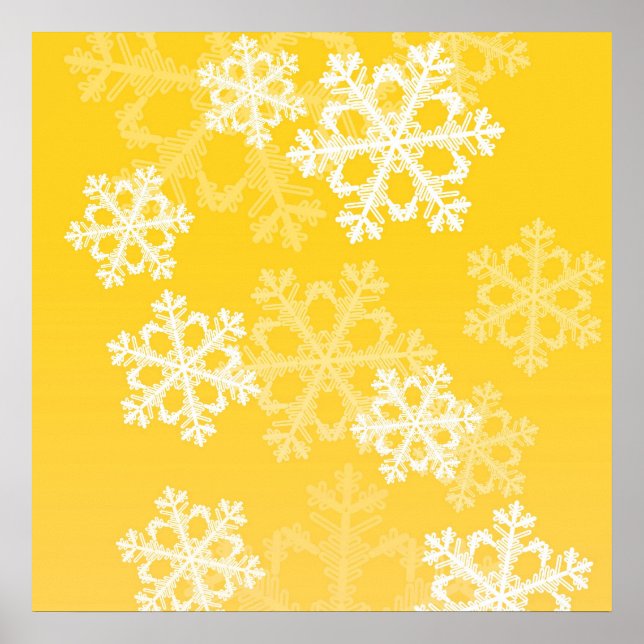 Cute yellow and white Christmas snowflakes Poster (Front)