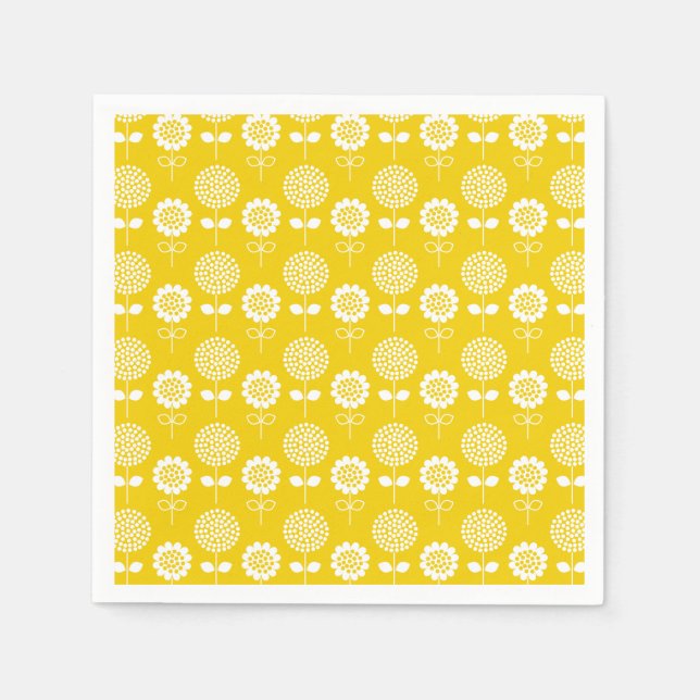 Cute Yellow and White Floral Pattern Paper Napkins (Front)