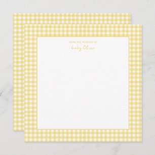 Cute Yellow and white gingham baby shower Thank You Card