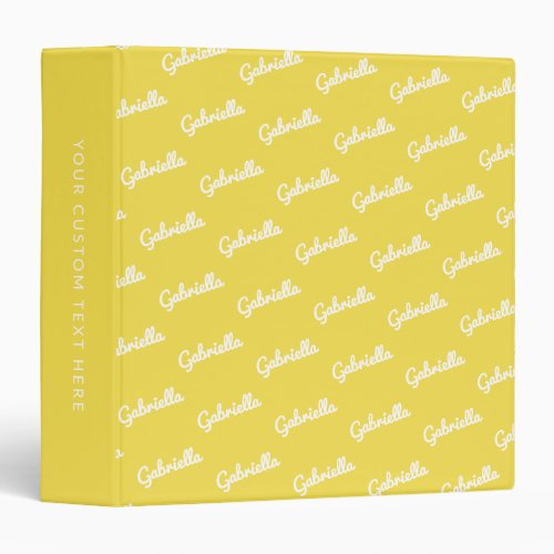 Cute Yellow and White Personalized Script Name    3 Ring Binder