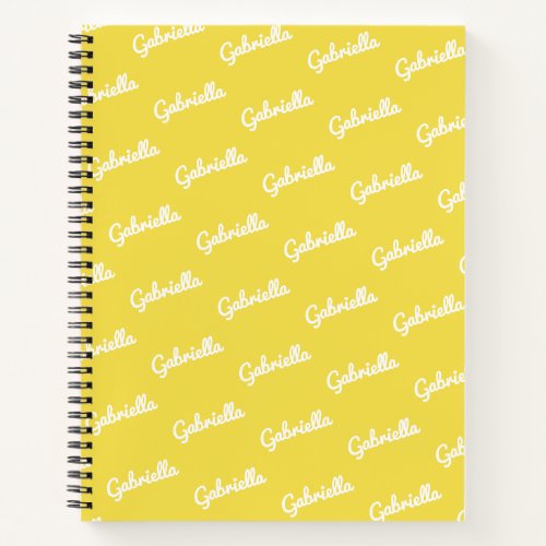 Cute Yellow and White Personalized Script Name   Notebook