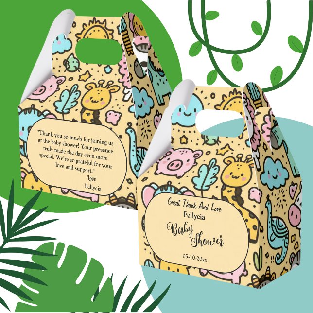 Cute Yellow Animal Doddles Favor Boxes (Creator Uploaded)