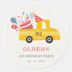 Cute Yellow Any Age Birthday Party Cake Truck Classic Round Sticker