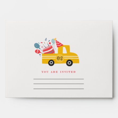 Cute Yellow Any Age Birthday Party Cake Truck Envelope