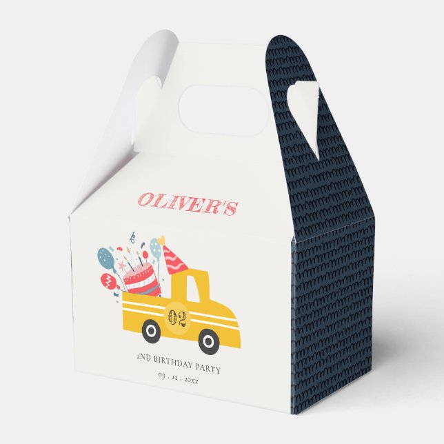 Cute Yellow Any Age Birthday Party Cake Truck Favor Boxes (Front Side)