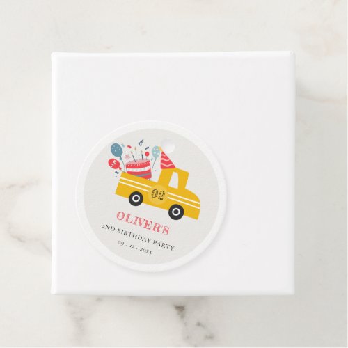 Cute Yellow Any Age Birthday Party Cake Truck Favor Tags