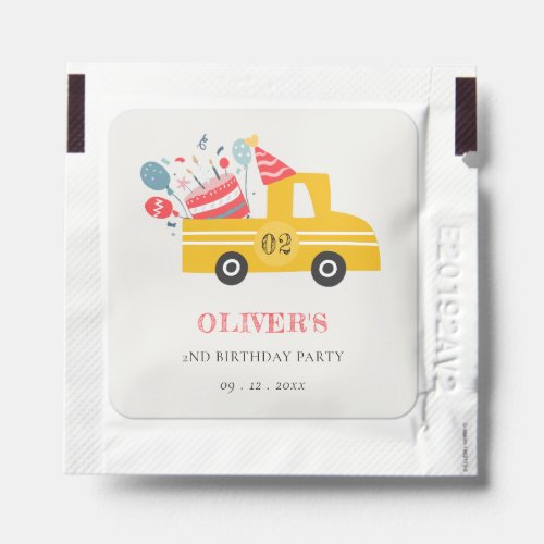Cute Yellow Any Age Birthday Party Cake Truck Hand Sanitizer Packet