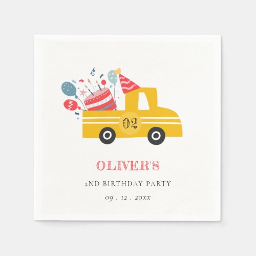 Cute Yellow Any Age Birthday Party Cake Truck Napkins