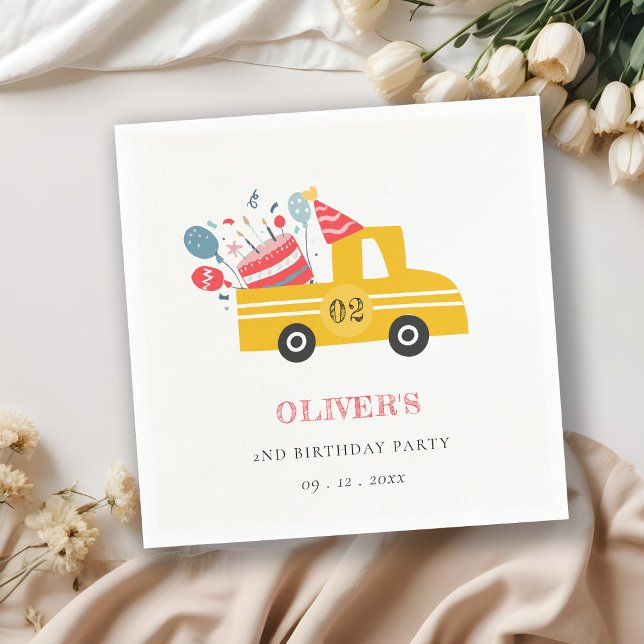 Cute Yellow Any Age Birthday Party Cake Truck Napkins (Creator Uploaded)