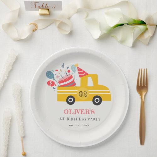 Cute Yellow Any Age Birthday Party Cake Truck Paper Plates