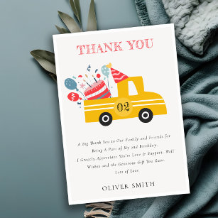 Cute Yellow Any Age Birthday Party Cake Truck Thank You Card