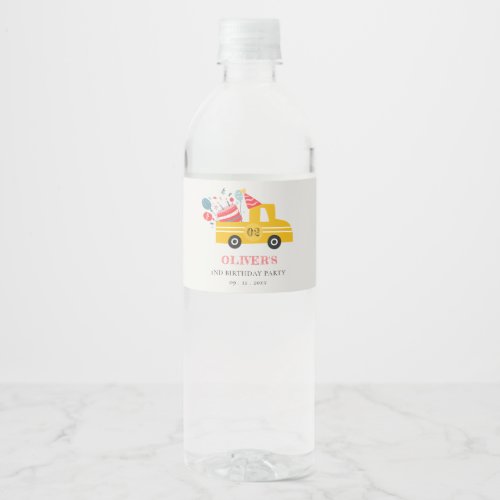 Cute Yellow Any Age Birthday Party Cake Truck Water Bottle Label