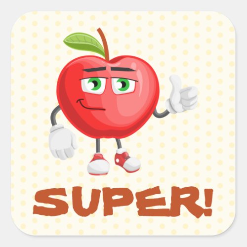 Cute Yellow Apple Thumbs Up Super Kids Reward Square Sticker