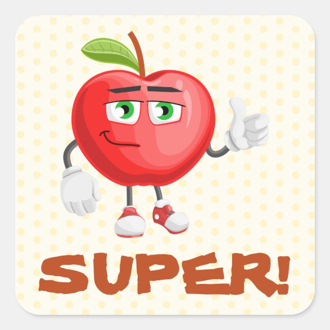 Cute Yellow Apple Thumbs Up Super Kids Reward Square Sticker (Front)