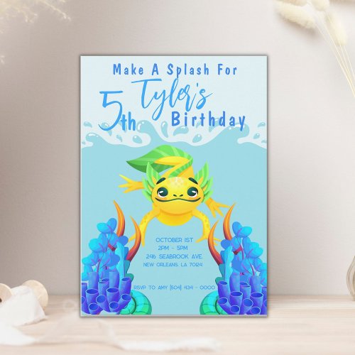 Cute Yellow Axolotl Boy Birthday Party Invitation