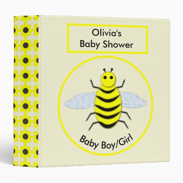 Cute Yellow Baby Bee Baby Shower Photo Album 3 Ring Binder (Front/Spine)