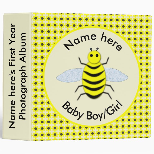 Cute Yellow Baby Bee First Year Photograph Album 3 Ring Binder (Front/Spine)