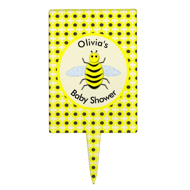 Cute Yellow Baby Bee Gender Neutral Baby Shower Cake Topper (Front)