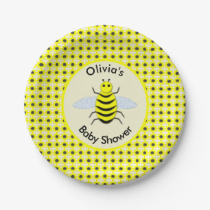 Cute Yellow Baby Bee Gender Neutral Baby Shower Paper Plates