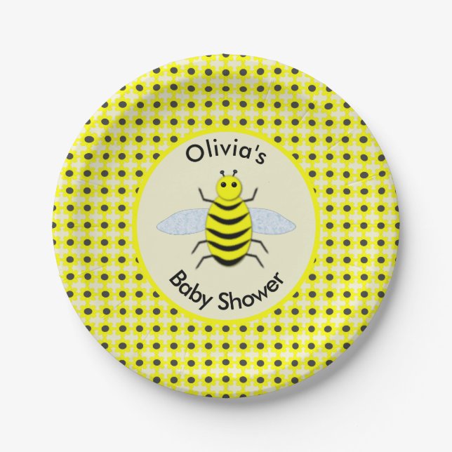 Cute Yellow Baby Bee Gender Neutral Baby Shower Paper Plates (Front)