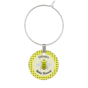 Cute Yellow Baby Bee Gender Neutral Baby Shower Wine Charm