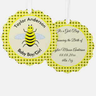 Cute Yellow Baby Bee Gender Neutral Custom Ornament Card