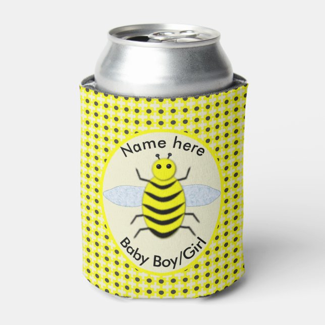 Cute Yellow Baby Bee Gender Reveal Neutral Custom Can Cooler (Can Front)