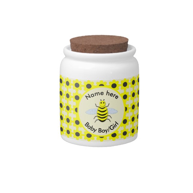 Cute Yellow Baby Bee Gender Reveal Neutral Custom Candy Jar (Front)