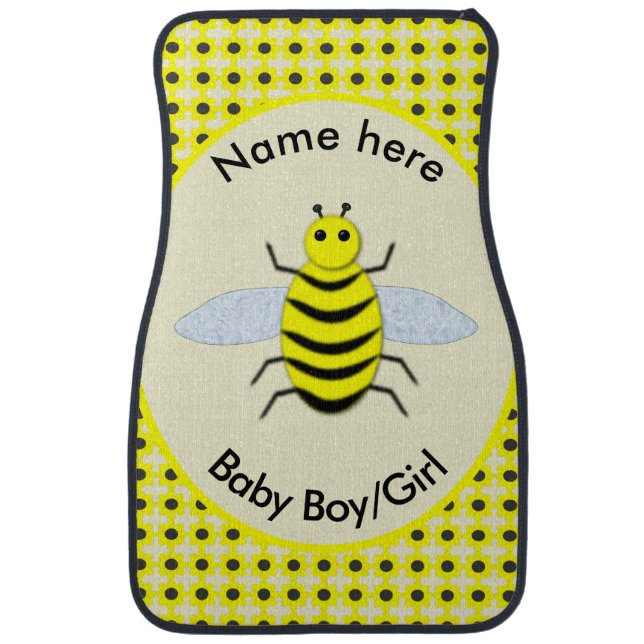 Cute Yellow Baby Bee Gender Reveal Neutral Custom Car Floor Mat (Front)
