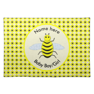 Cute Yellow Baby Bee Gender Reveal Neutral Custom Cloth Placemat