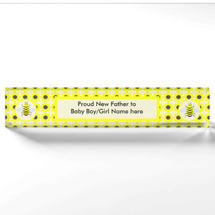 Cute Yellow Baby Bee Gender Reveal Neutral Custom Desk Name Plate