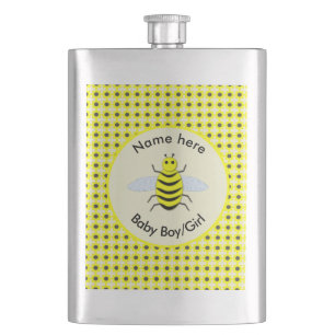 Cute Yellow Baby Bee Gender Reveal Neutral Custom Flask