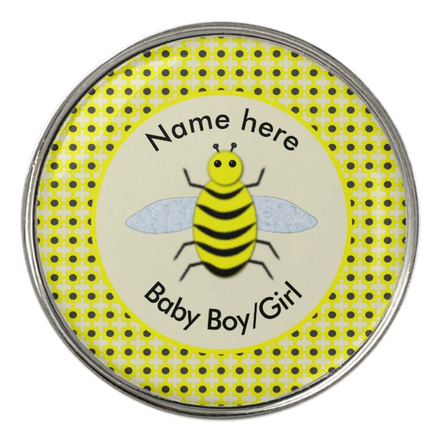 Cute Yellow Baby Bee Gender Reveal Neutral Custom Golf Ball Marker (Front)