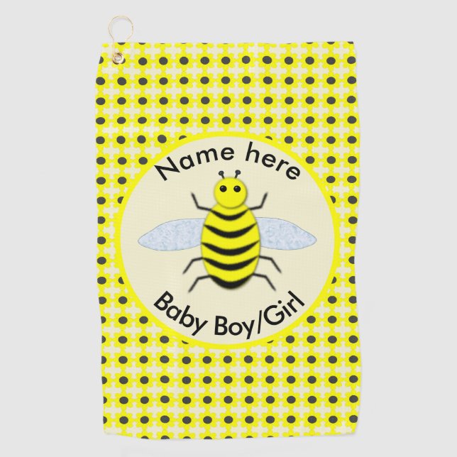 Cute Yellow Baby bee Gender Reveal Neutral Custom Golf Towel (Front)
