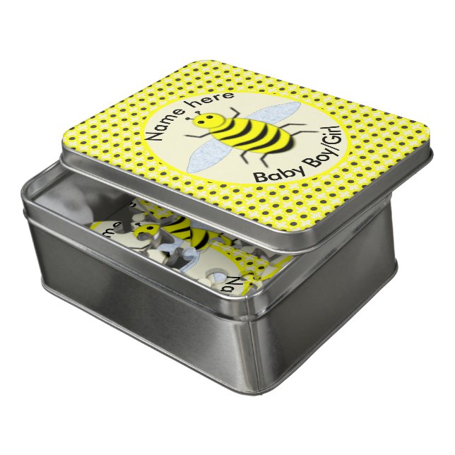 Cute Yellow Baby Bee Gender Reveal Neutral Custom Jigsaw Puzzle (Lid Open)