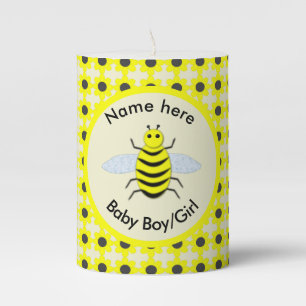 Cute Yellow baby Bee Gender Reveal Neutral Custom Pillar Candle