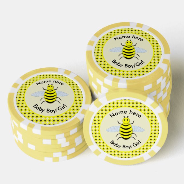 Cute Yellow Baby Bee Gender Reveal Neutral Custom Poker Chips (Stack)