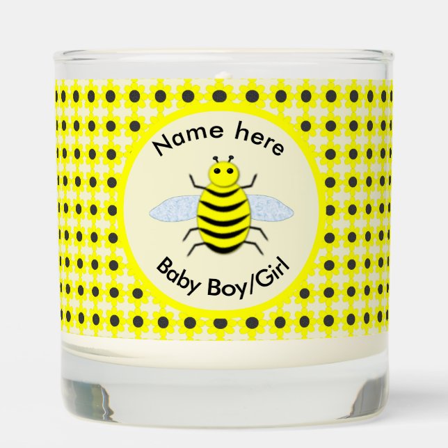 Cute Yellow baby Bee Gender Reveal Neutral Custom Scented Candle (Front)