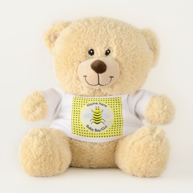 Cute Yellow Baby Bee Gender Reveal Neutral Custom Teddy Bear (Front)