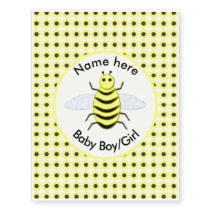 Cute Yellow Baby Bee Gender Reveal Neutral Custom Temporary Tattoos