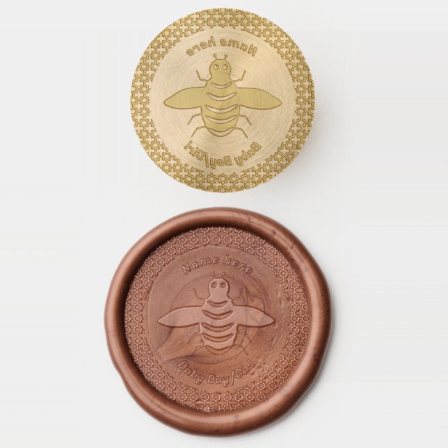 Cute Yellow Baby Bee Gender Reveal Neutral Custom Wax Seal Stamp (Stamped)