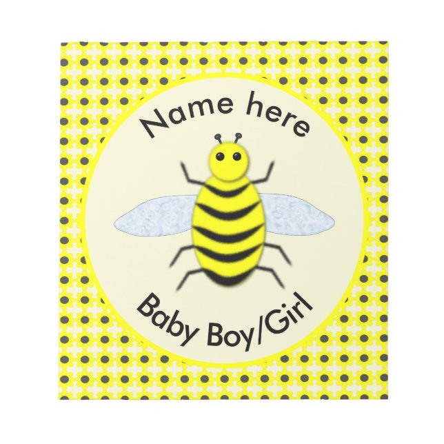 Cute Yellow Baby Bee Gender Reveal Neutral Notepad (Front)