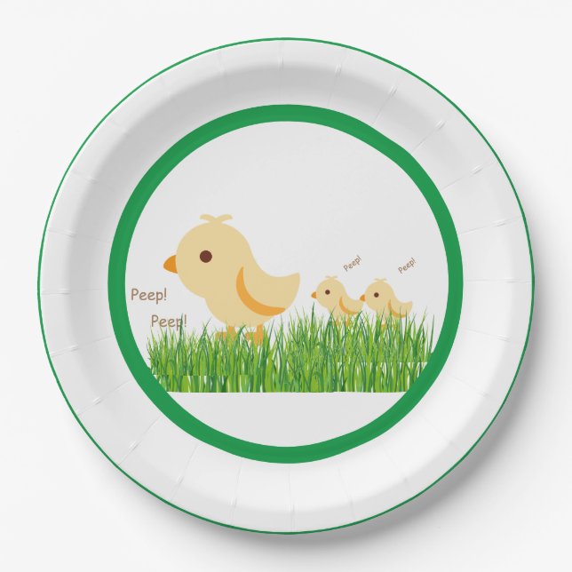 Cute Yellow Baby Chick Baby Shower Paper Plates (Front)