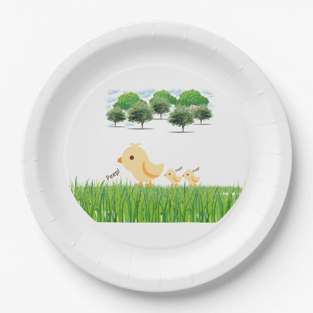 Cute Yellow Baby Chick Baby Shower Paper Plates (Front)